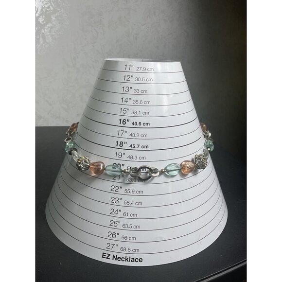 Pastel Colored Beaded Necklace With Multicolor Stones & Silver Chain - Picture 2 of 4